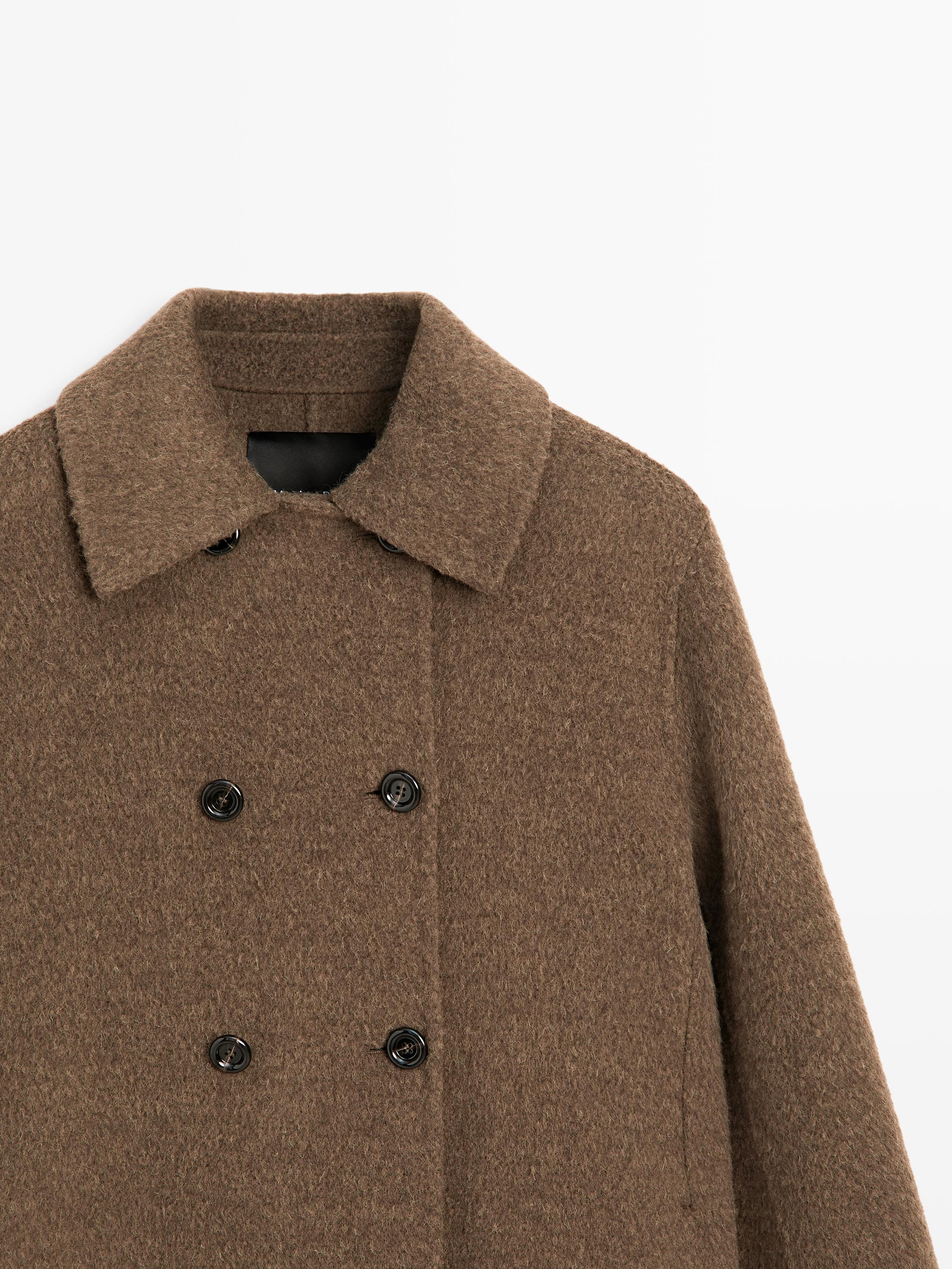 Double-breasted wool blend coat